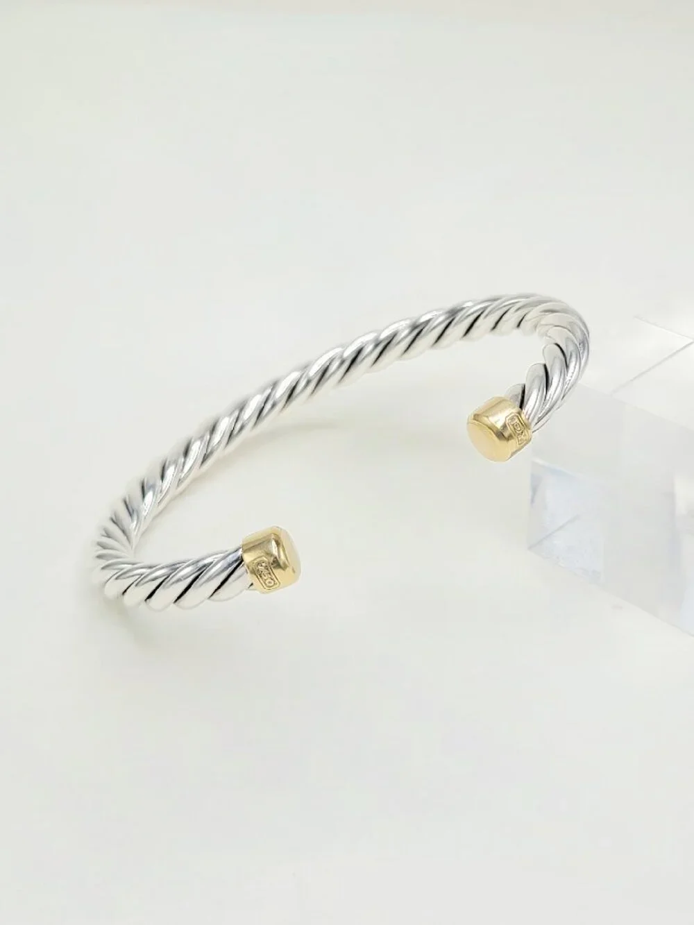 David Yurman Cable Cuff Bracelet w/ Sterling Silver & 18K Yellow Gold - Medium